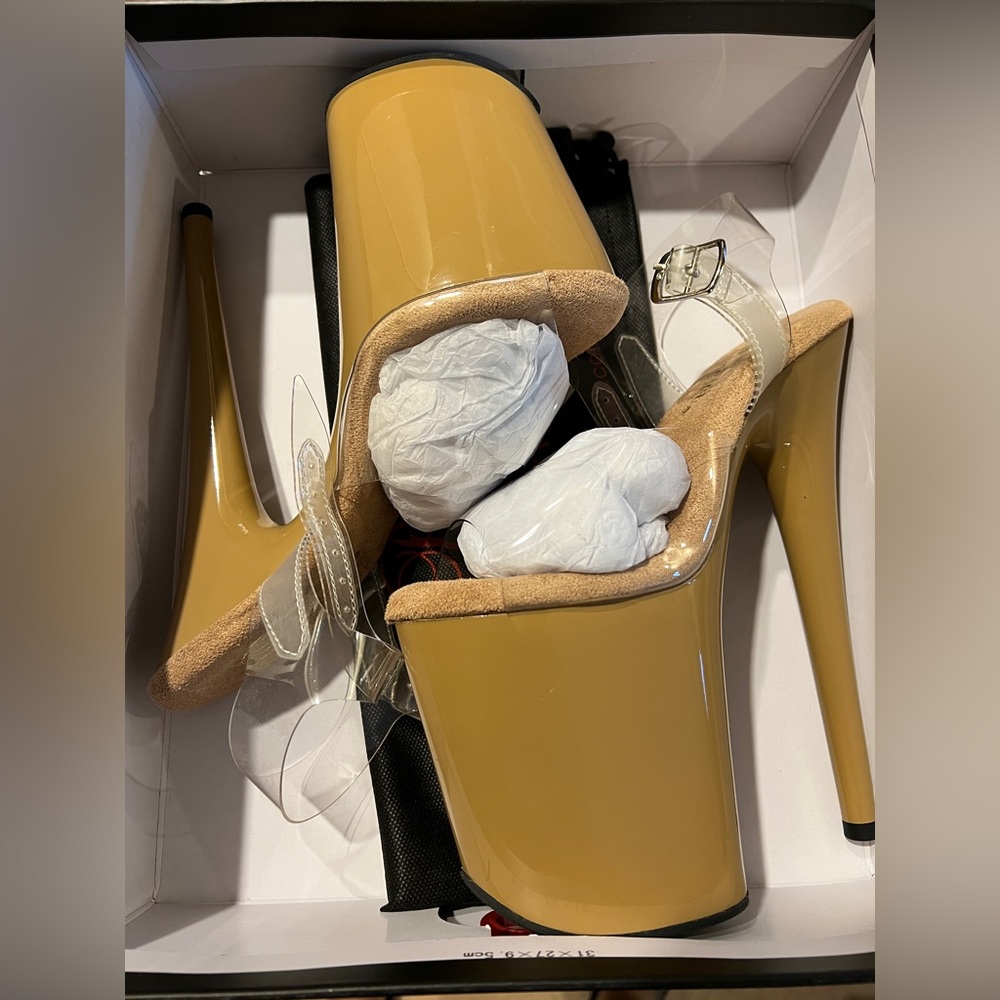 Pleaser Flamingo 808 Clear Strap High Heel Sandals in Tan (Toffee)